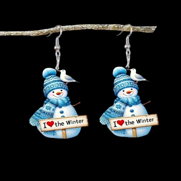 NEW Acrylic Snowman Dangle Earrings - Picture 2 of 7